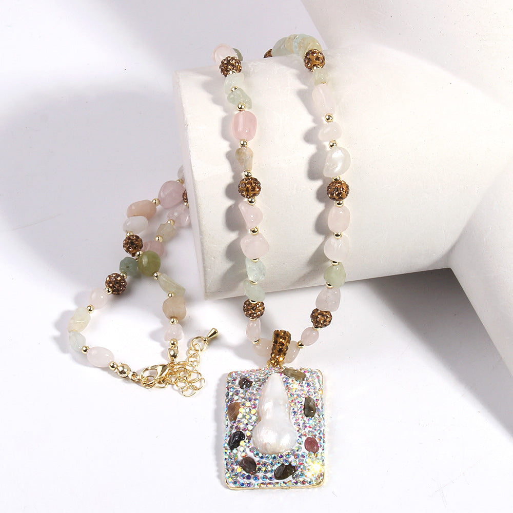 Vintage Style Classic Style Geometric natural stone Beaded Chain Pendant Necklace In Bulk