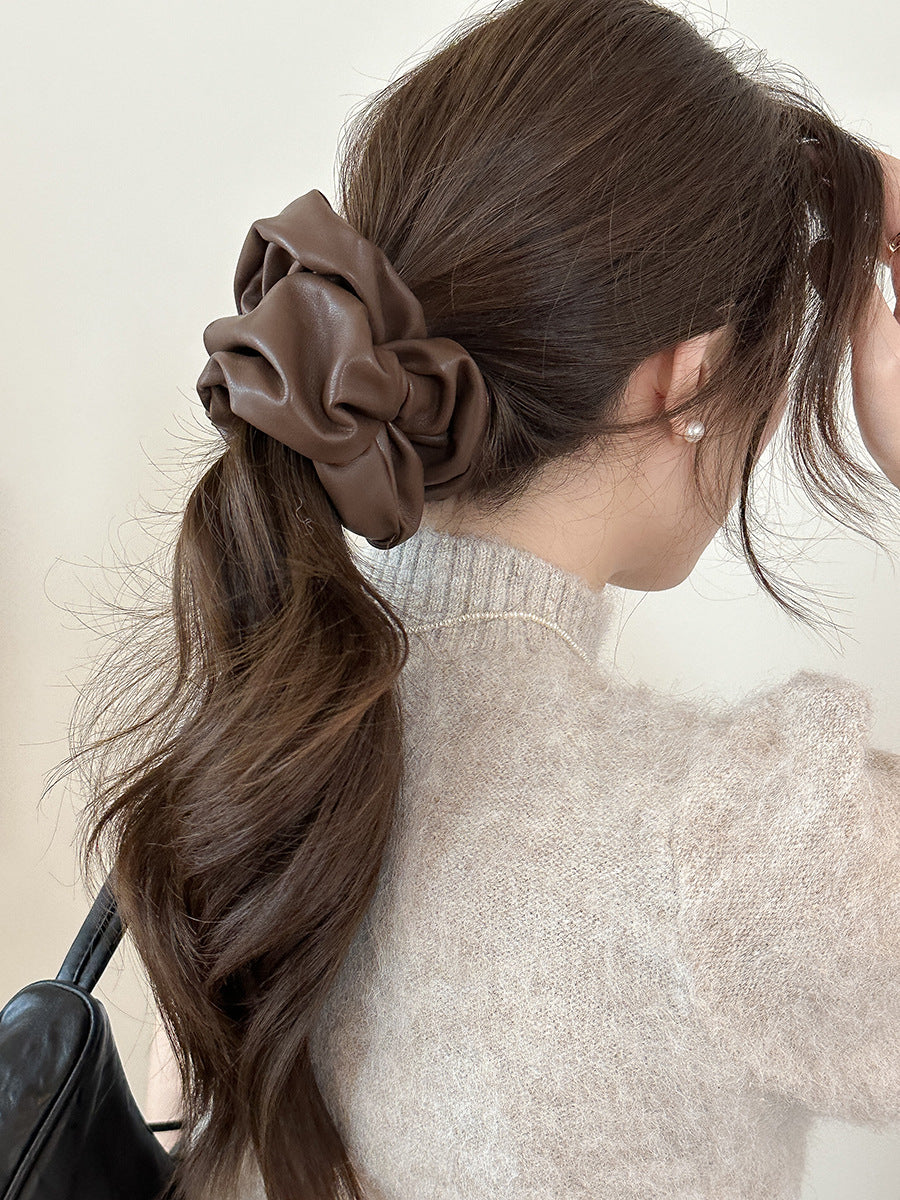 Autumn and Winter Anka ~ High-Grade Leather Large Intestine Hair Band Female Korean Style Low Ponytail Rubber Band Bun Hair Rope Hair Accessories