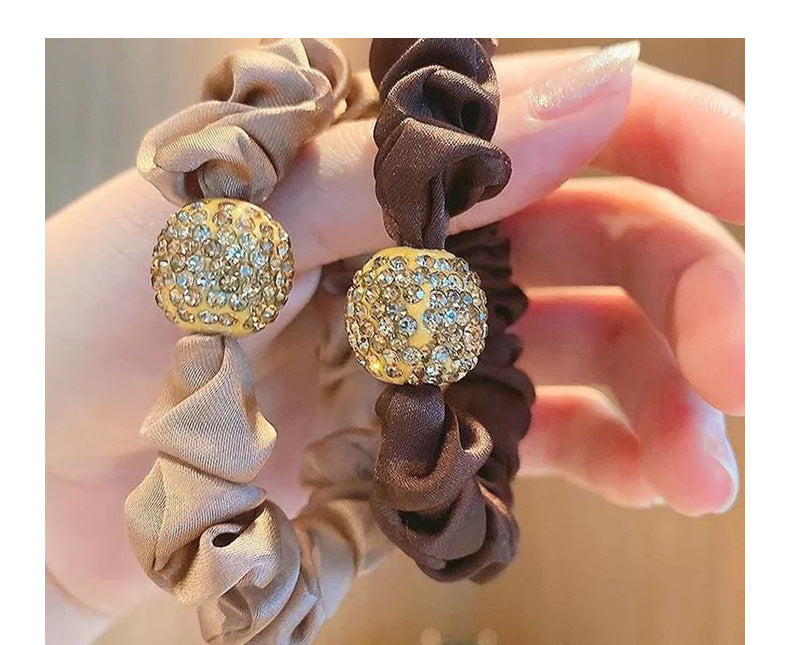 fashion solid color leopard cloth pearl inlay rhinestones hair tie 1 piece