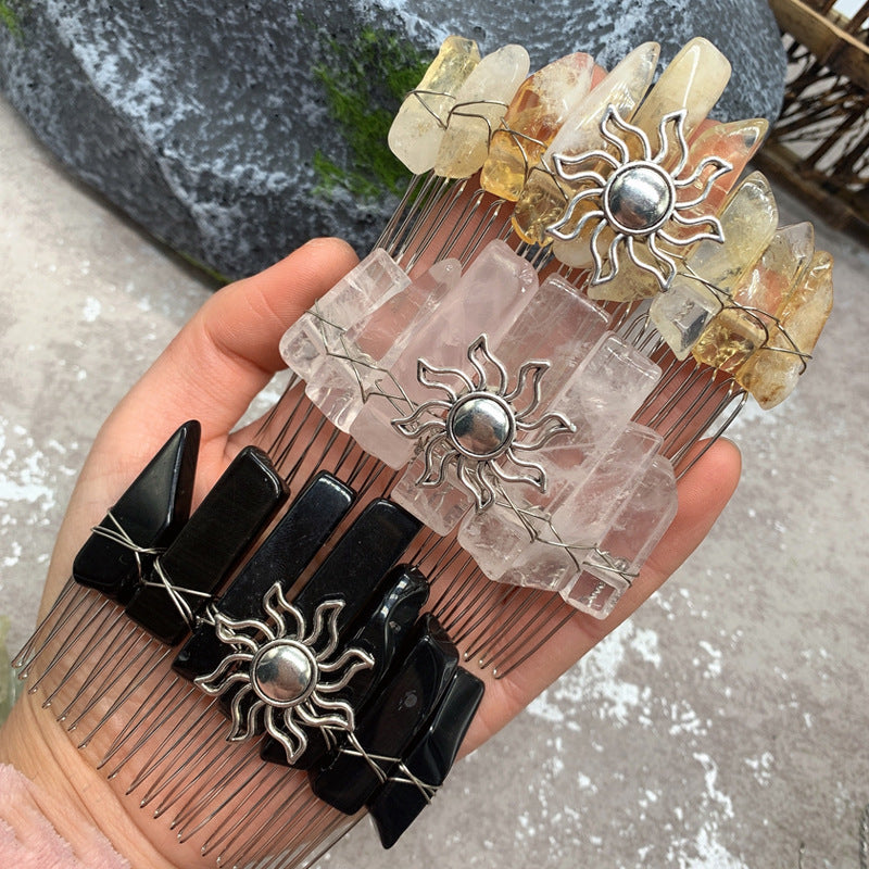 fashion sun color block crown crystal insert comb 1 piece