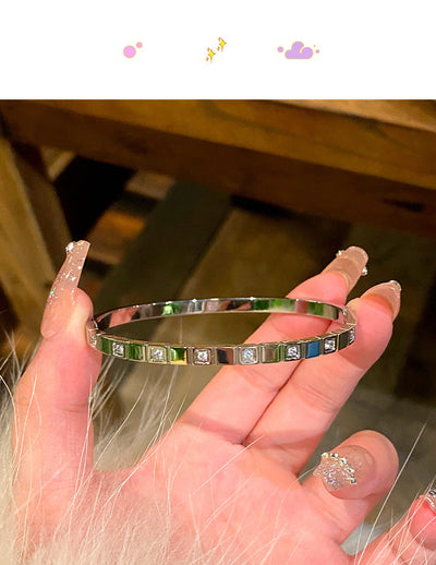 Simple Style Geometric Titanium Steel Zircon Bangle In Bulk