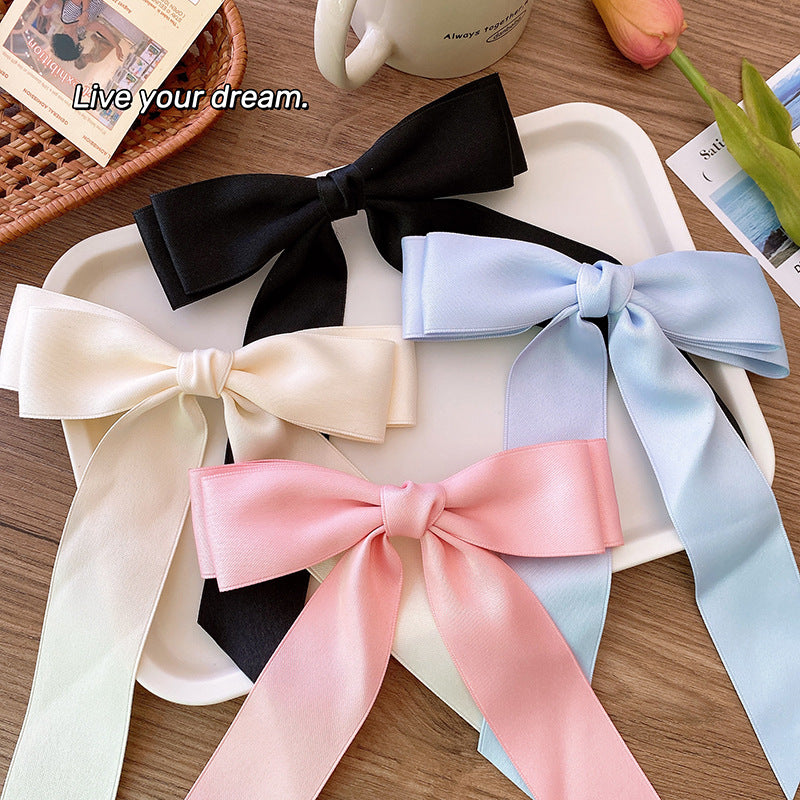 Sweet Ballet Style Satin Double Layer Big Bow Hairpin Spring Clip Streamer Elegant Girls Princess Hairstyle Hair Accessories