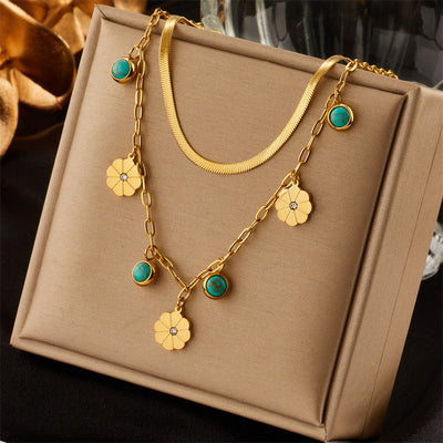 Jewelry Lady Star Moon Floral Titanium Steel Plating Necklace