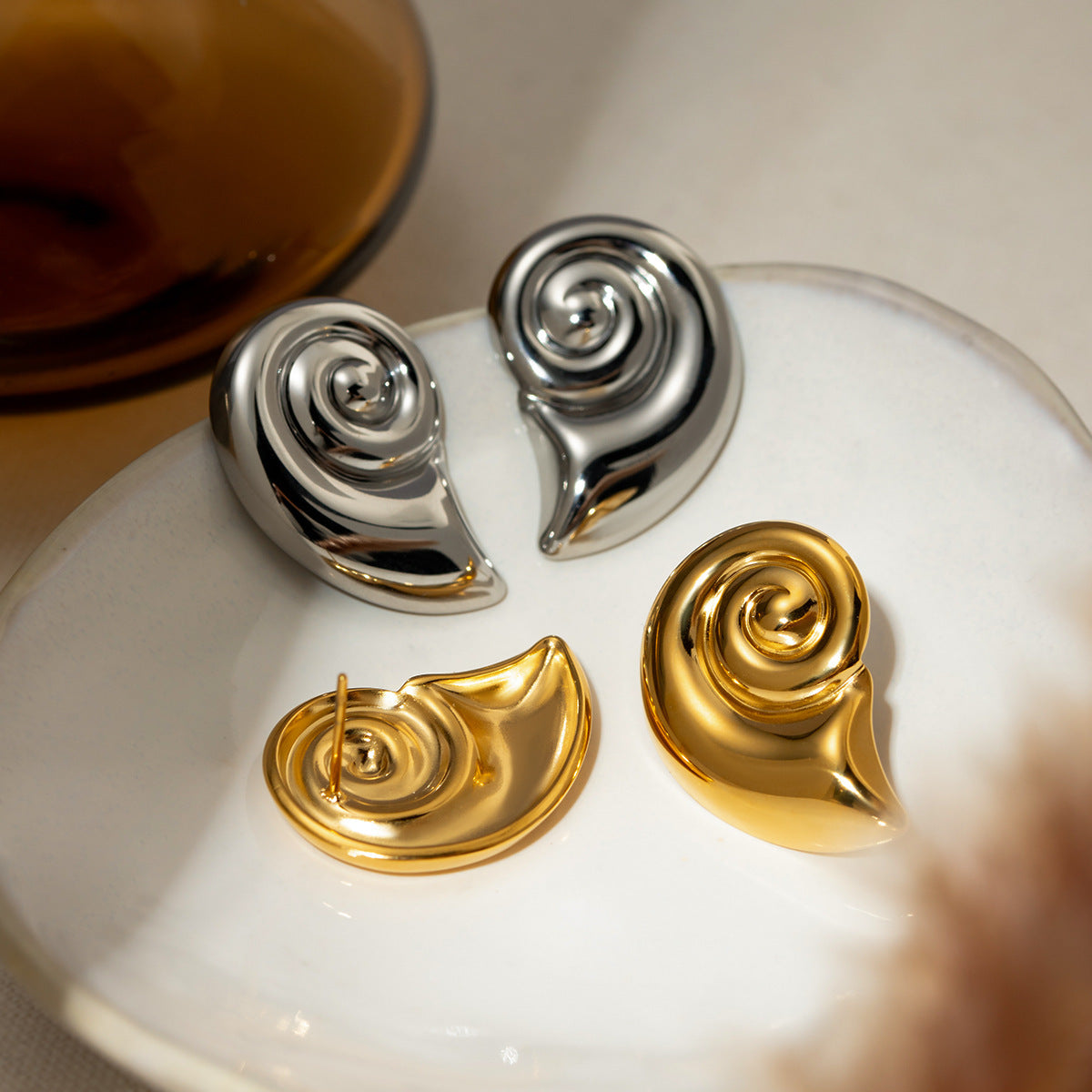 1 Pair Retro Conch 304 Stainless Steel Ear Studs