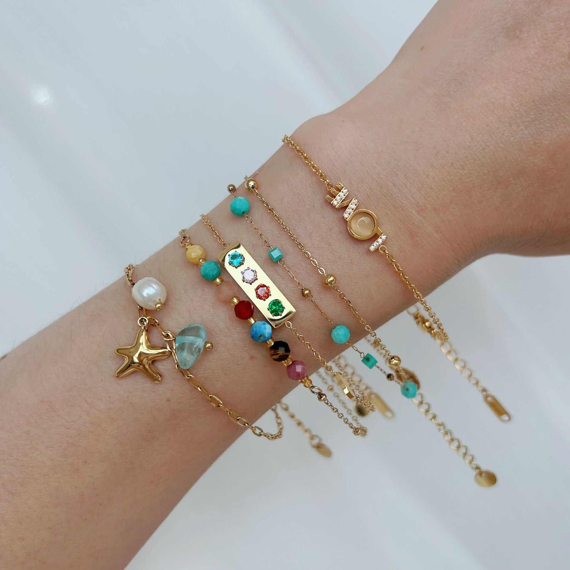 Modern Style Classic Style Love Starfish Heart Shape 304 Stainless Steel natural stone Bracelets In Bulk