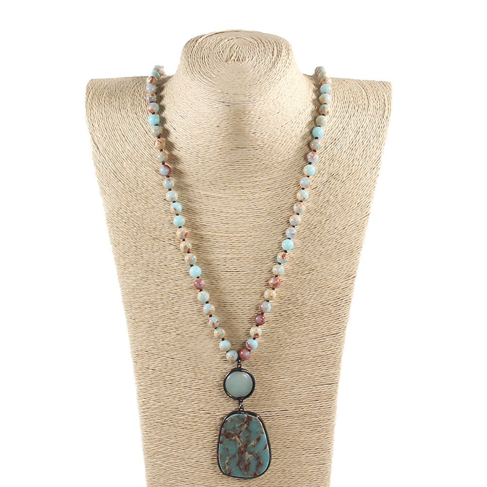 Bohemian Geometric natural stone Beaded Chain Pendant Necklace In Bulk