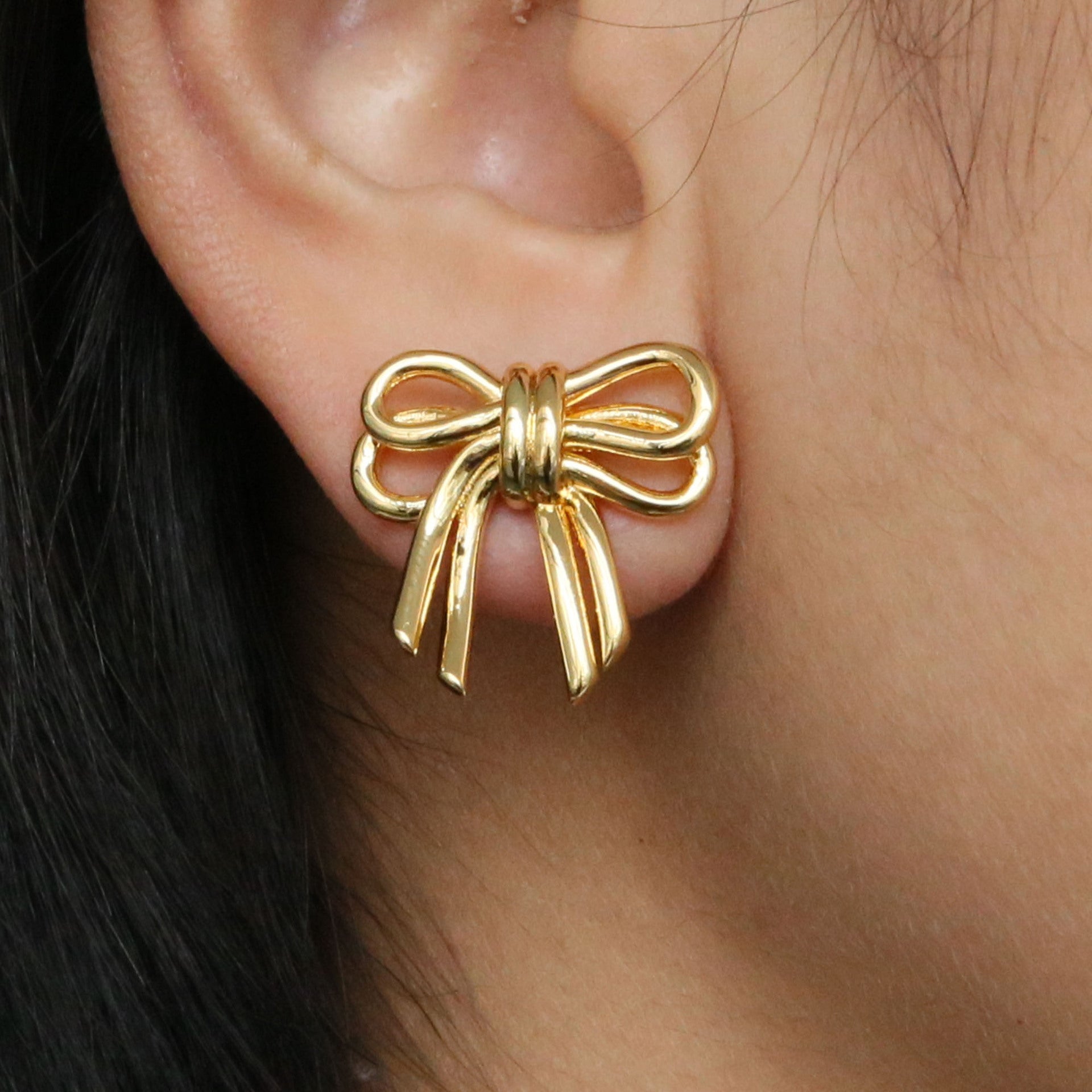 1 Pair IG Style Bow Knot Copper 18K Gold Plated Earrings