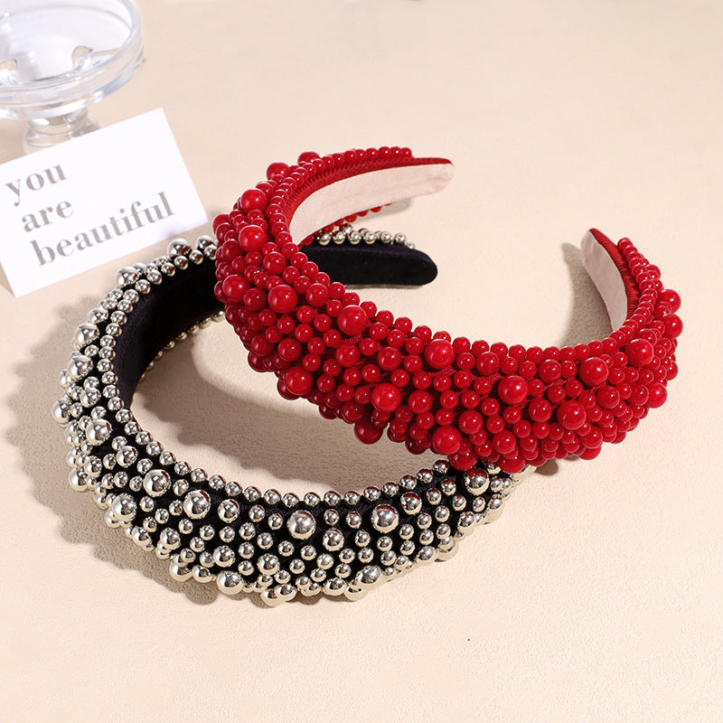 fashion solid color imitation pearl inlay pearl hair band 1 piece