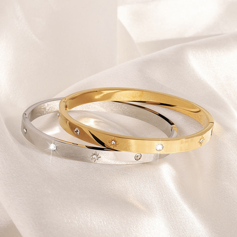 Casual Simple Style Solid Color 304 Stainless Steel Zircon Bangle In Bulk