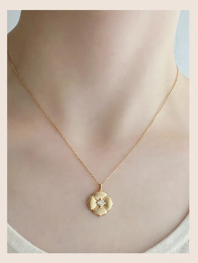 Alloy Copper Inlay Flower Birthstone Pendant Necklace