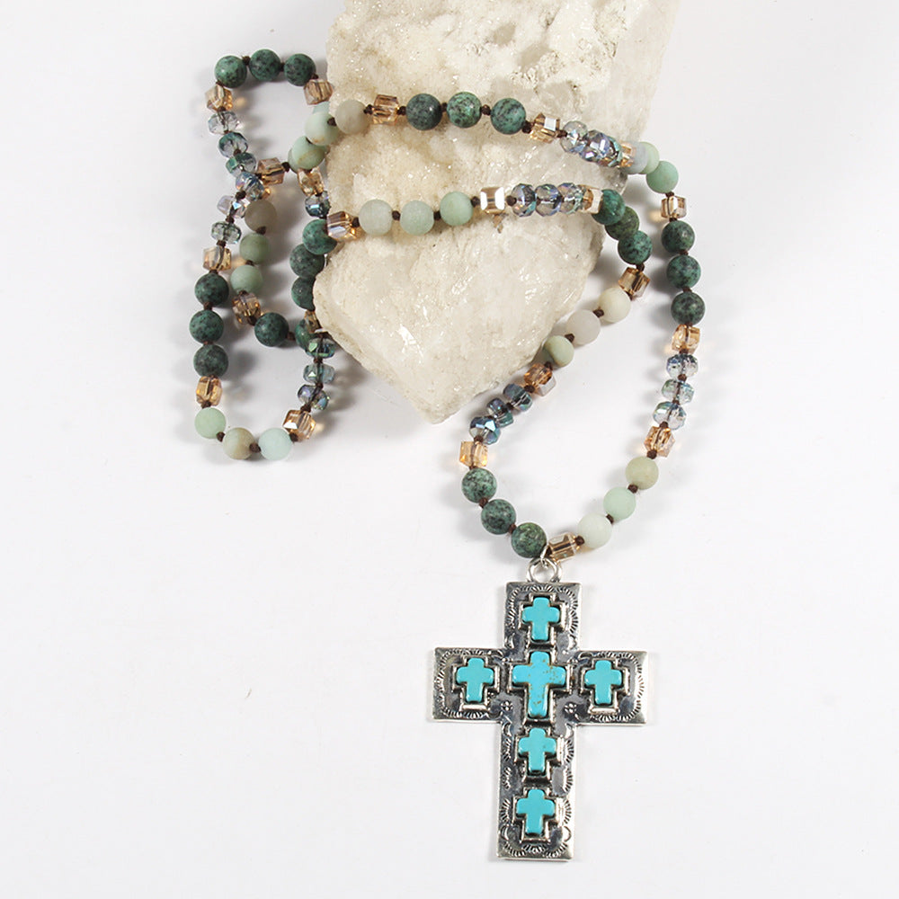 Vintage Style Vacation Cross Beaded Chain Pendant Necklace In Bulk