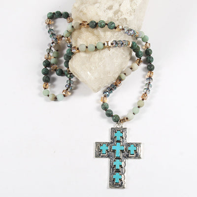 Vintage Style Vacation Cross Beaded Chain Pendant Necklace In Bulk
