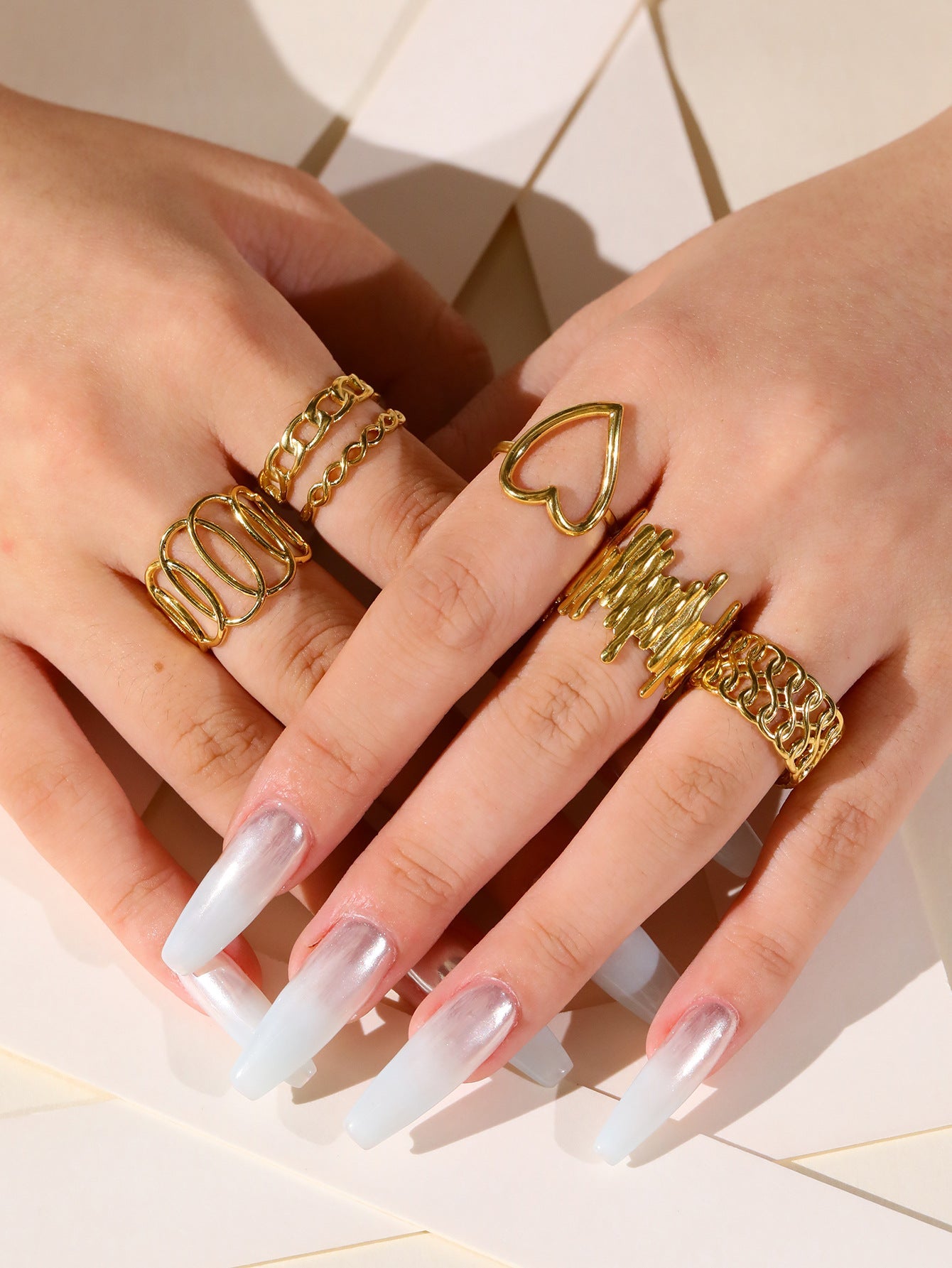 Jewelry Retro Heart Shape Solid Color 304 Stainless Steel Open Rings