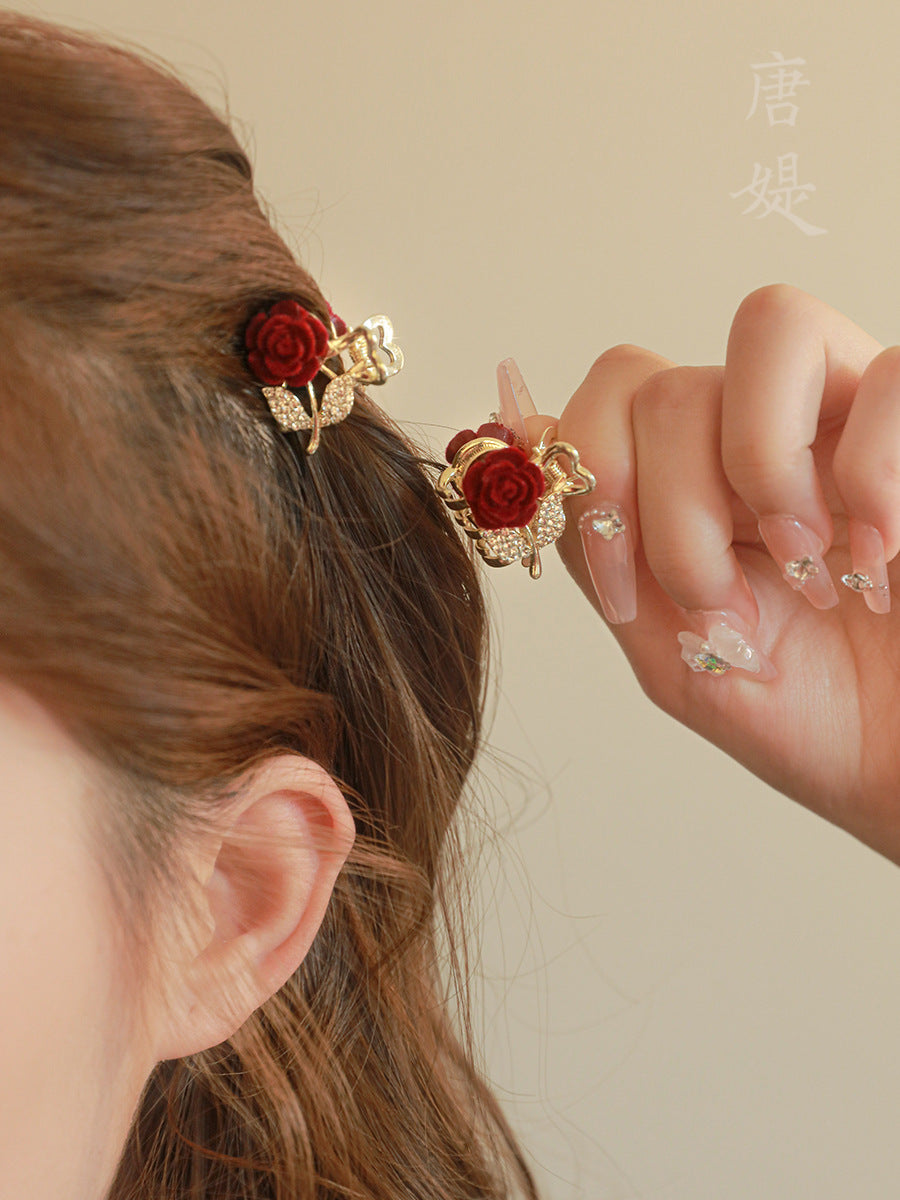 women's lady rose alloy inlay rhinestones hair clip