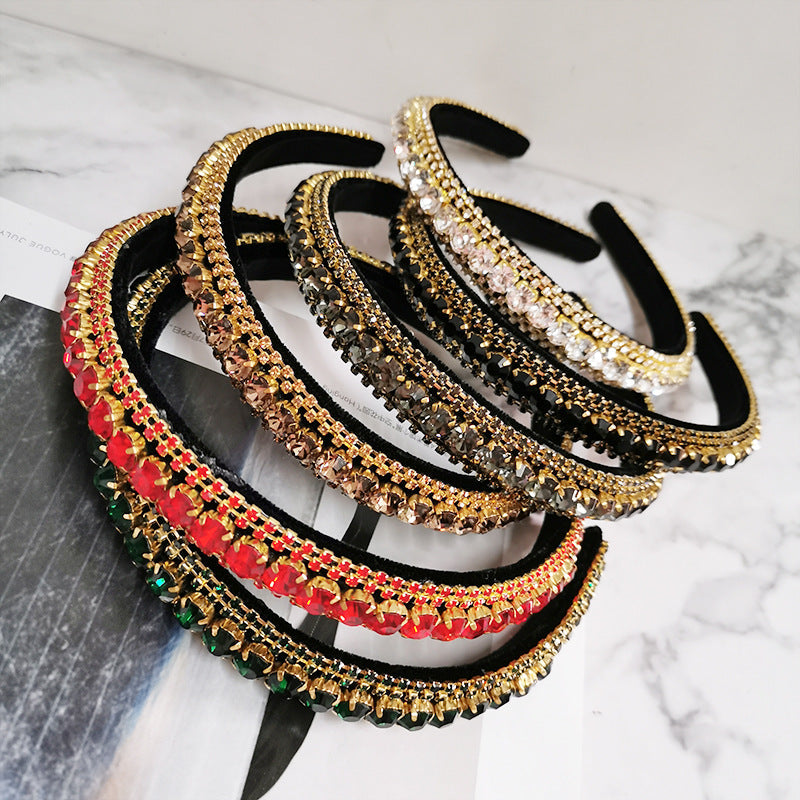 women's baroque style solid color rhinestone inlay hair band