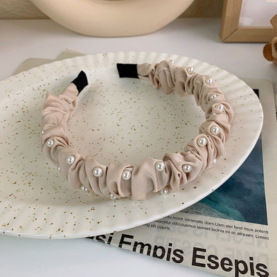 korean new pearl broken hair band female summer new hairpin pleated hair tie all-match out hair pressing headdress
