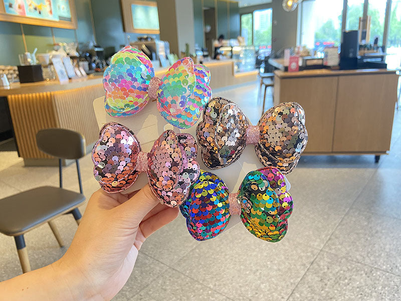 cute bow knot cloth sequins handmade hair clip 1 piece