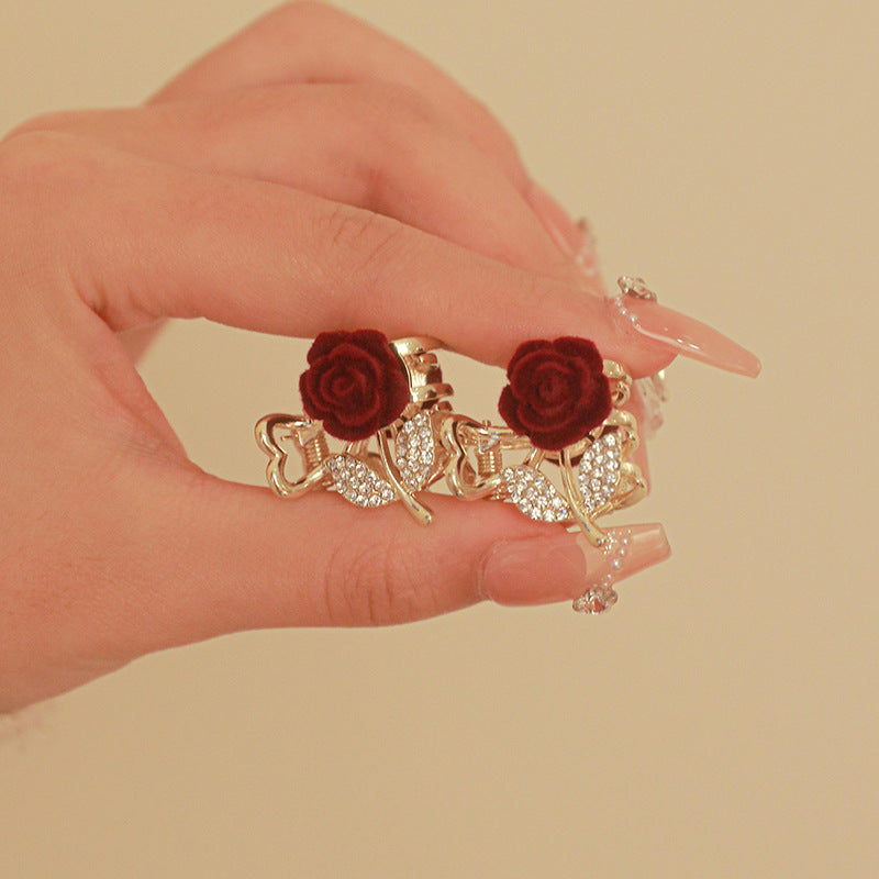 women's lady rose alloy inlay rhinestones hair clip