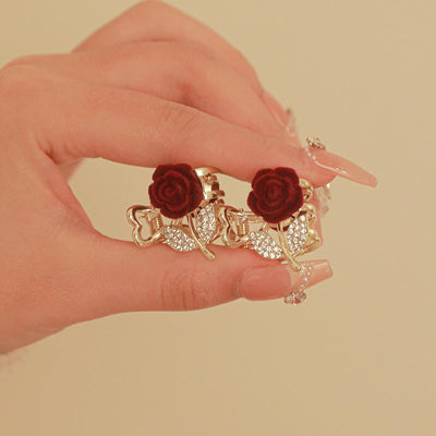 women's lady rose alloy inlay rhinestones hair clip