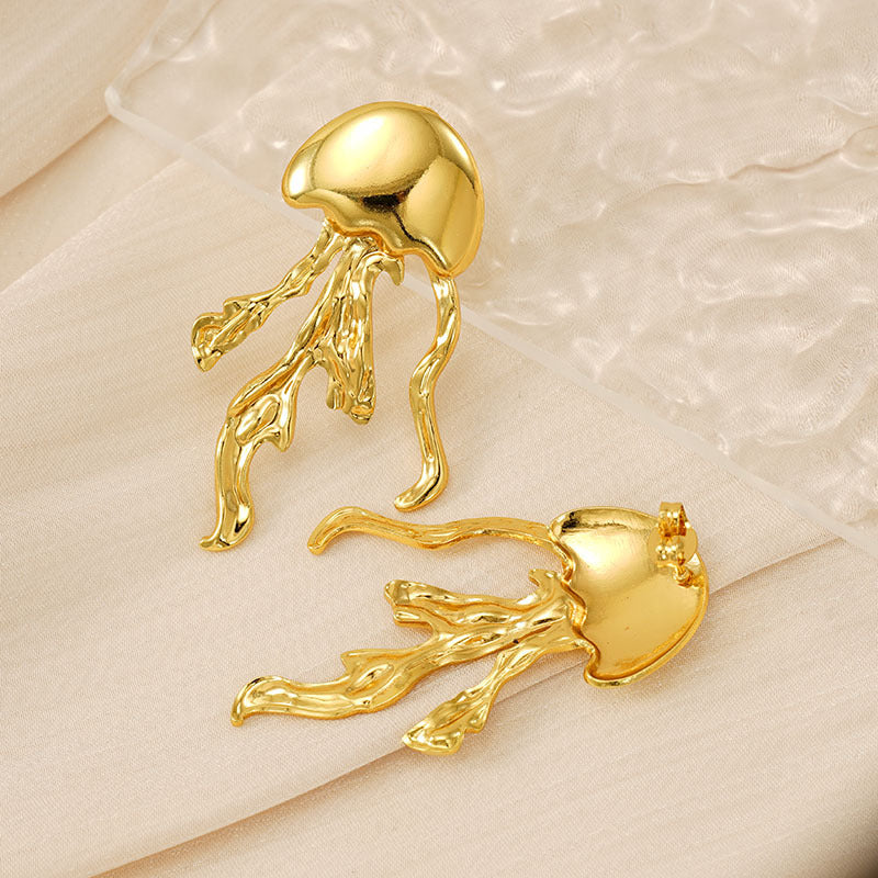 1 Pair Marine Style Animal Jellyfish Polishing Titanium Steel Ear Studs