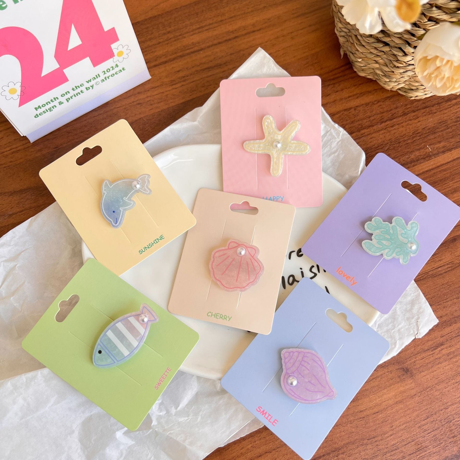 Women's Marine Style Starfish Fish Arylic Hair Clip