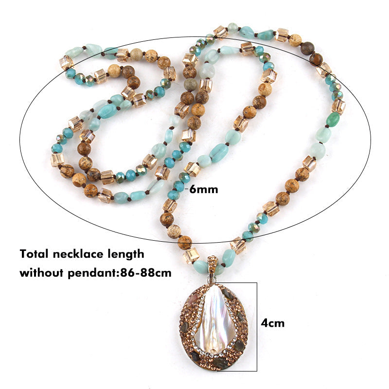 Vintage Style Simple Style Geometric natural stone Beaded Chain Pendant Necklace In Bulk