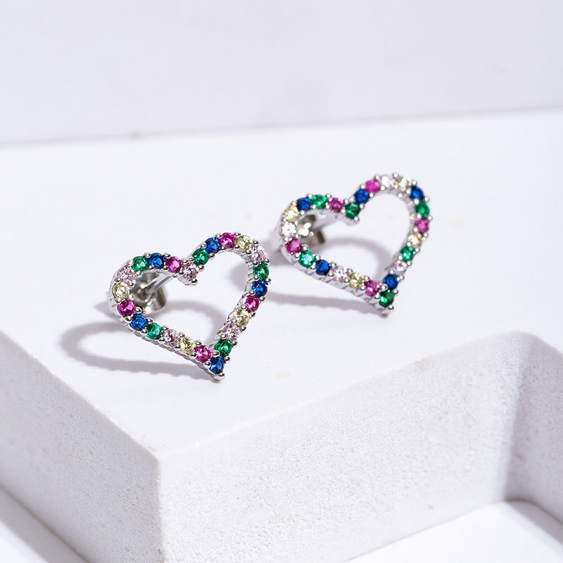 1 Pair Elegant Simple Style Heart Shape Copper Zircon Ear Studs