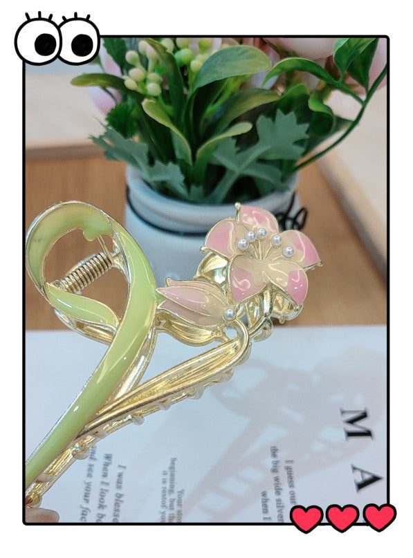 sweet flower alloy plating inlay artificial pearls hair claws