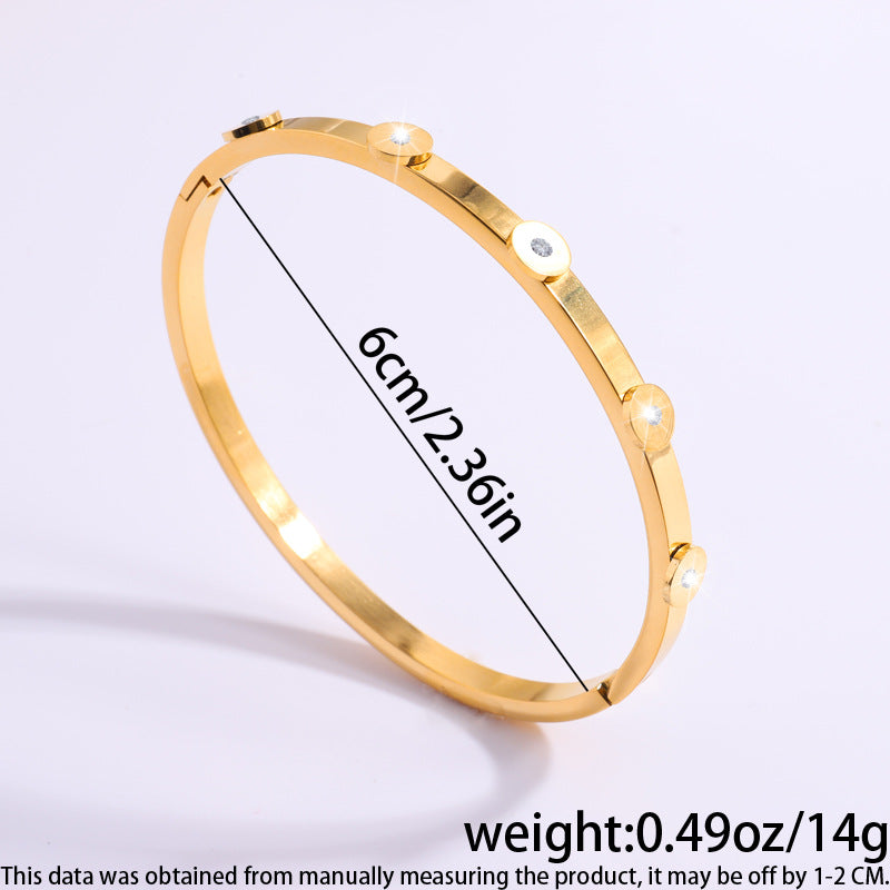 IG Style Sweet Round Heart Shape Flower Titanium Steel Zircon Bangle In Bulk
