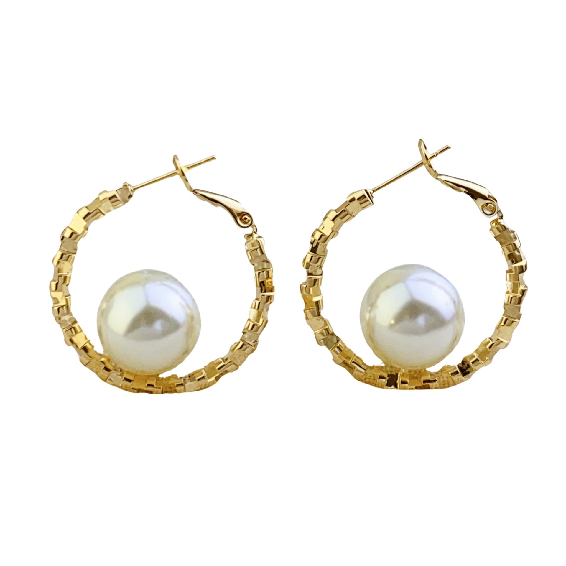 Copper plated real gold Korean version fashion broken silver earrings pearl earrings