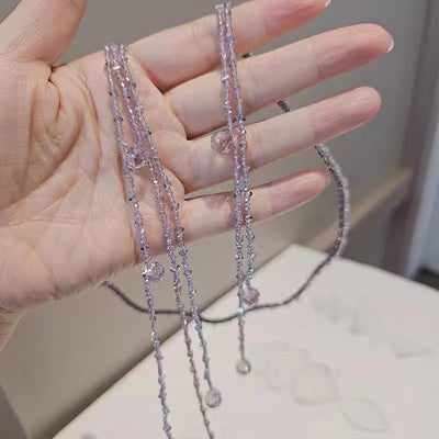 women's shiny solid color artificial crystal beaded tassel hair band