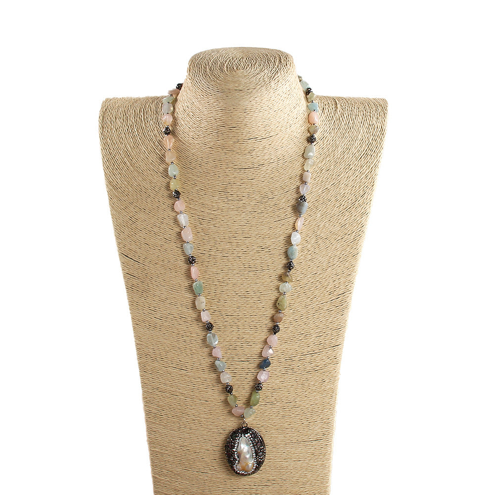 Vintage Style Vacation Geometric natural stone Beaded Chain Pendant Necklace In Bulk