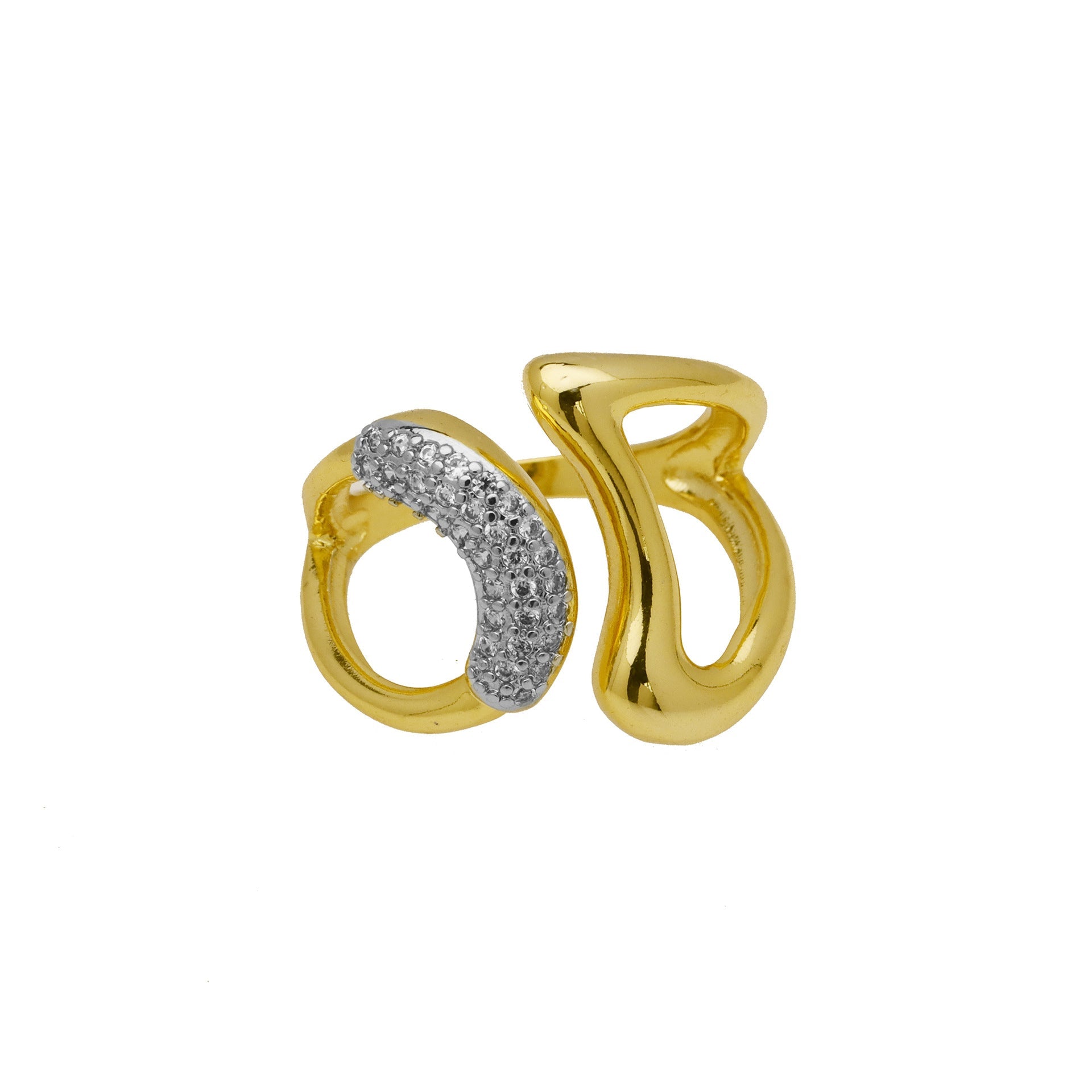 Jewelry IG Style Geometric Copper Zircon 18K Gold Plated Mixed Metal Inlay Open Rings