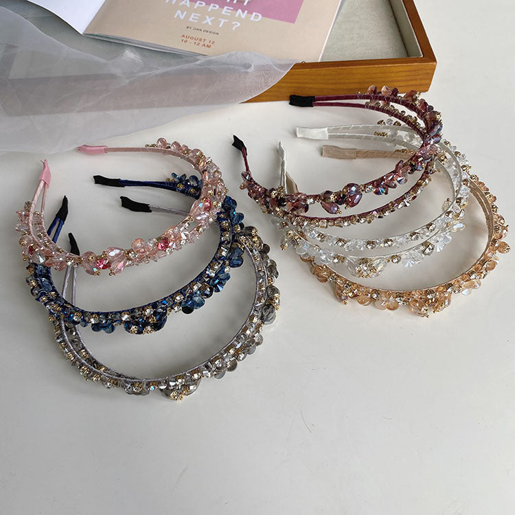 korean crystal pearl winding headband hollow baroque hair tie female