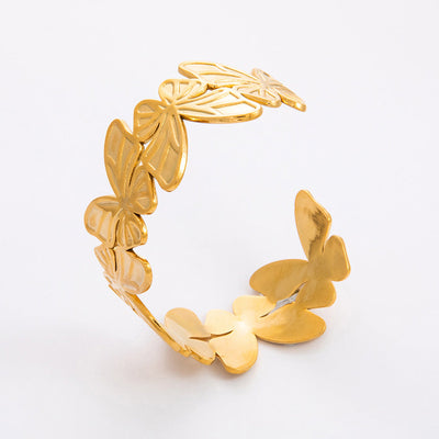 Casual Retro Leaves Flower 304 Stainless Steel Cuff Bracelets In Bulk
