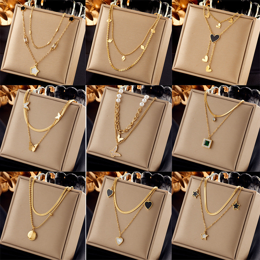 Jewelry Lady Star Heart Shape Butterfly Titanium Steel Irregular Plating Necklace