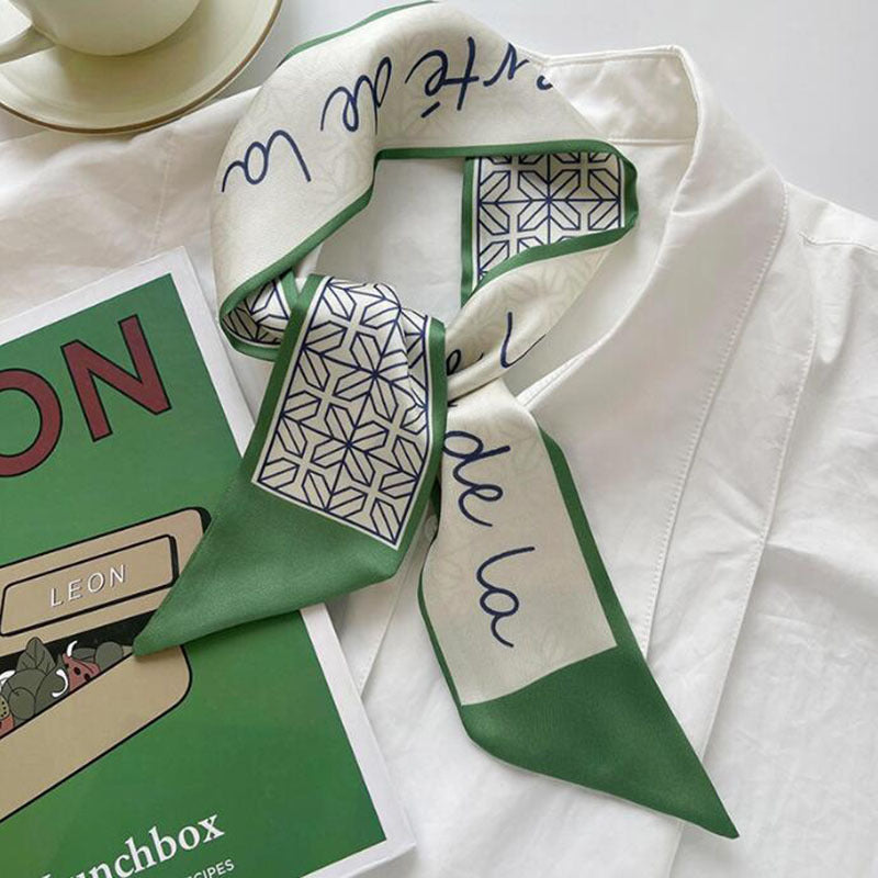 women's sweet letter plaid flower silk scarf printing hair band