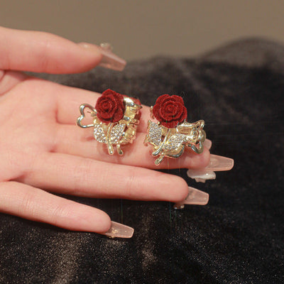 women's lady rose alloy inlay rhinestones hair clip