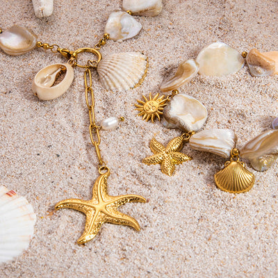 Jewelry Beach Modern Style Sun Scallop Starfish 304 Stainless Steel Shell Plating Bracelets Necklace