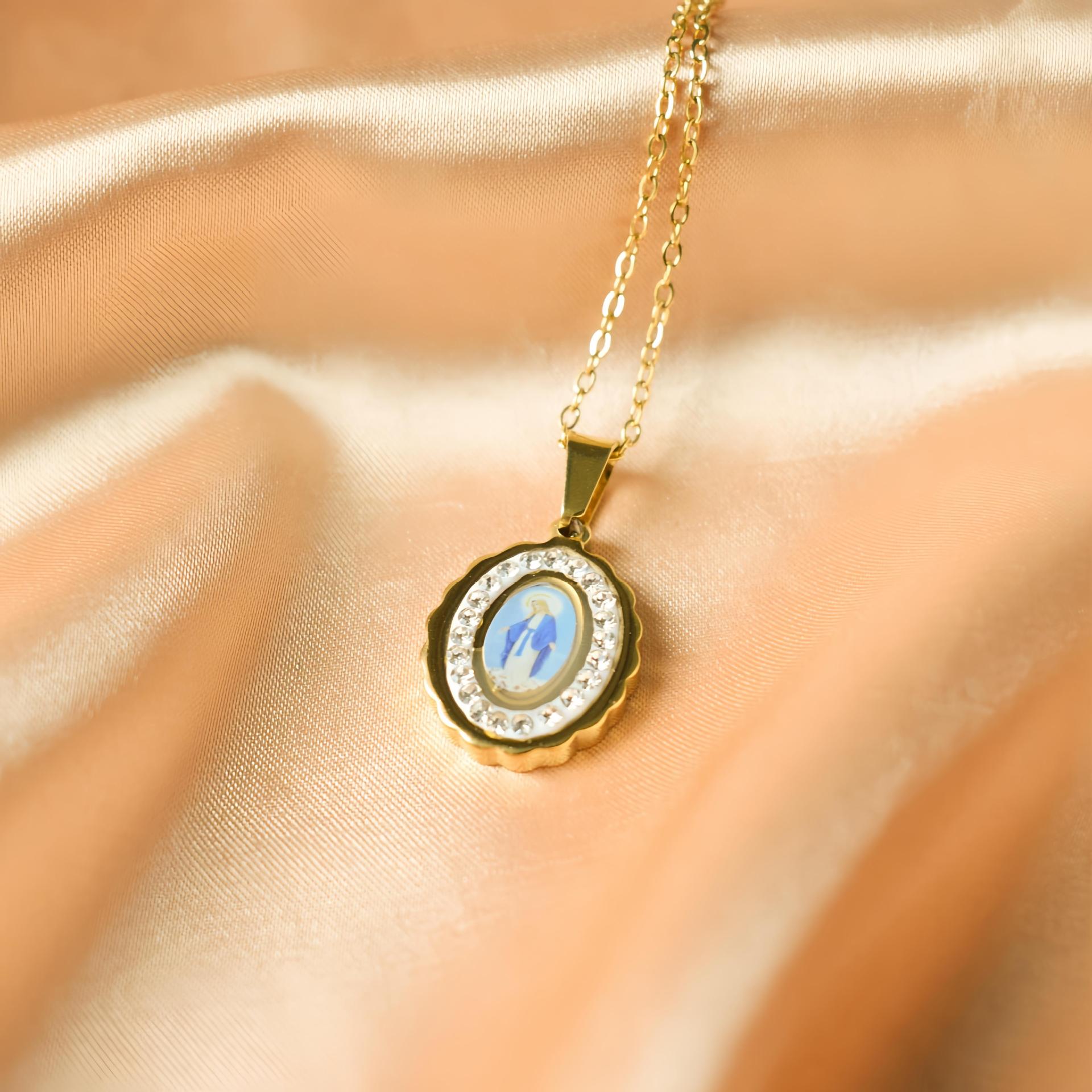 Jewelry Retro Religion Human Virgin Mary 304 Stainless Steel Diamond Plating Pendant Necklace