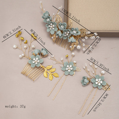 Women's IG Style Sweet Flower Cloth Metal Handmade Pearl Inlay Rhinestones Insert comb