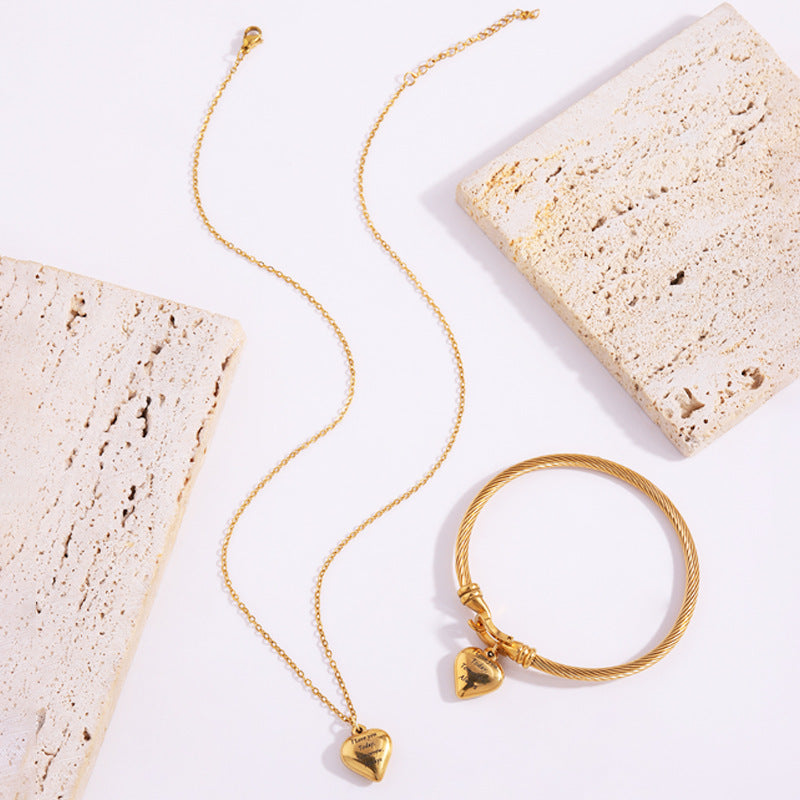 Jewelry Simple Style Heart Shape Titanium Steel Bracelets Necklace