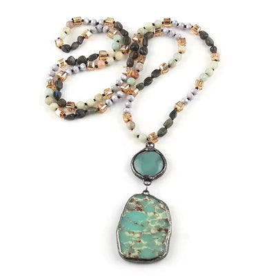 Retro Geometric natural stone Beaded Chain Pendant Necklace In Bulk