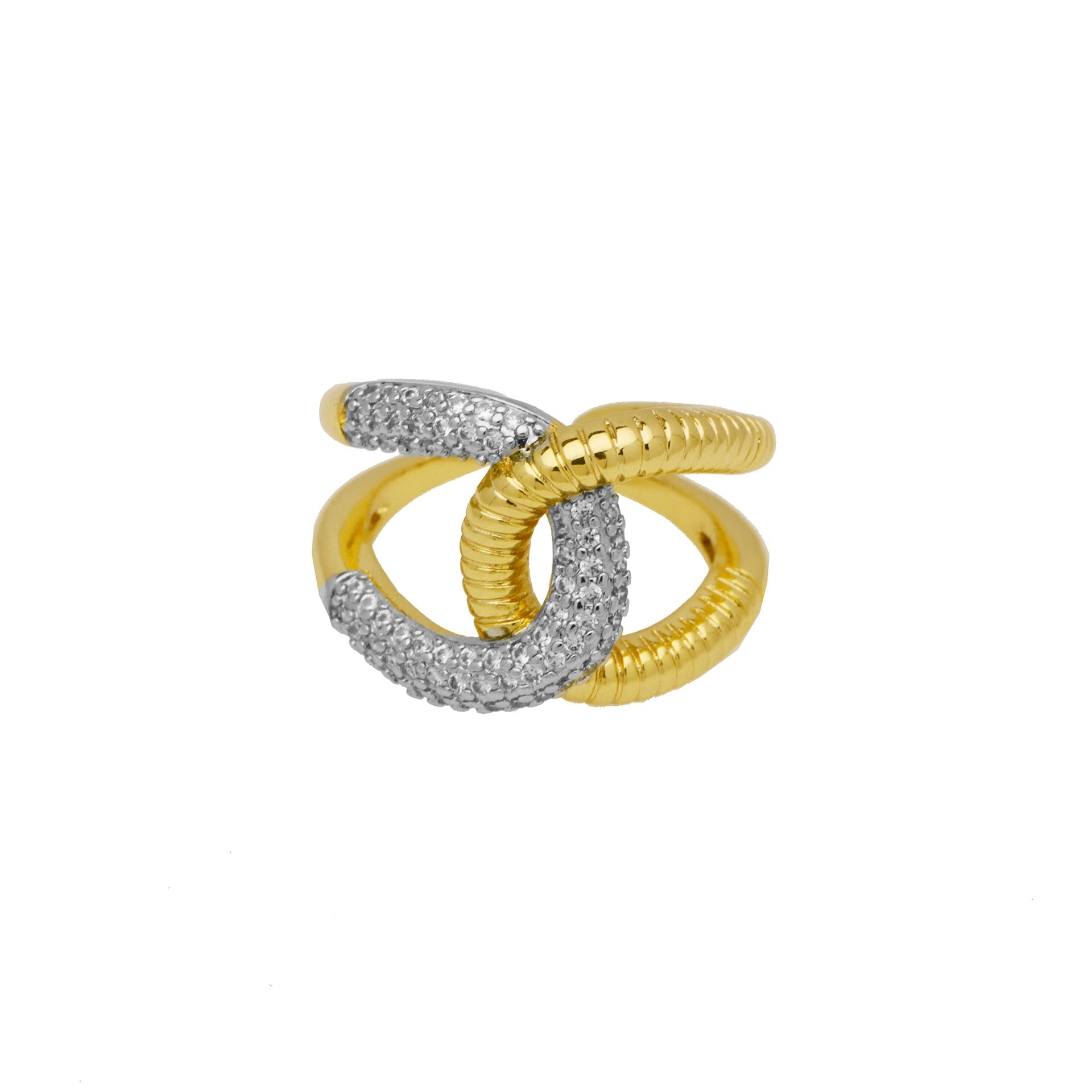 Jewelry IG Style Geometric Copper Zircon 18K Gold Plated Mixed Metal Inlay Open Rings