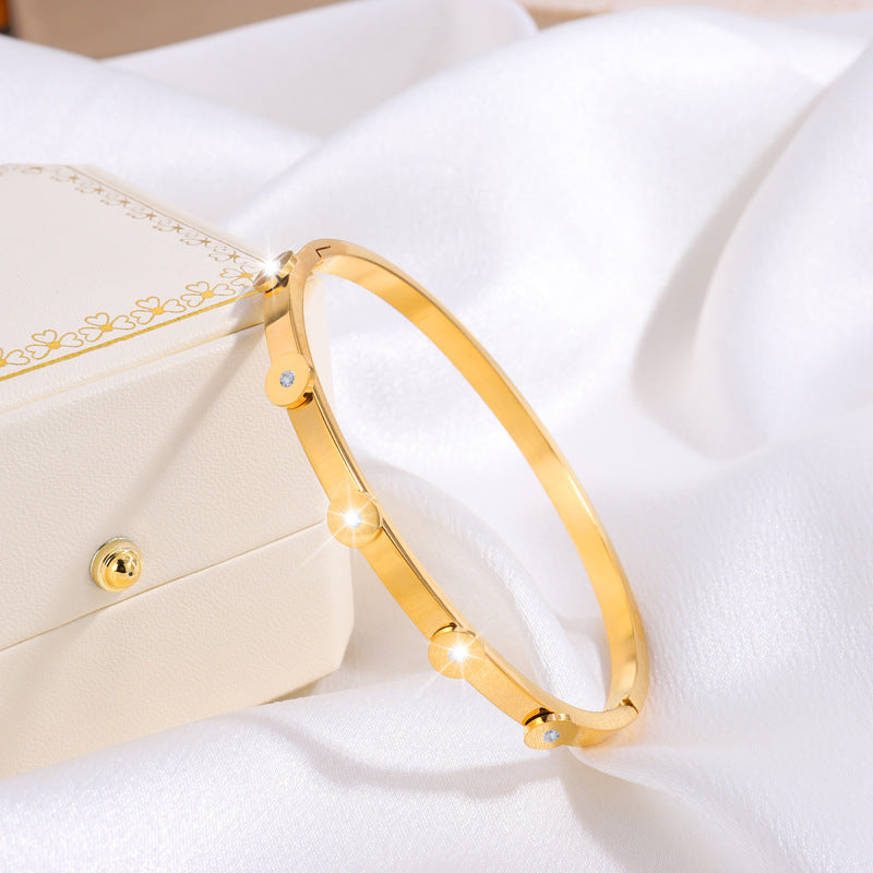 IG Style Sweet Round Heart Shape Flower Titanium Steel Zircon Bangle In Bulk