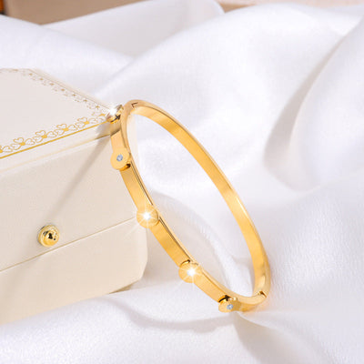 IG Style Sweet Round Heart Shape Flower Titanium Steel Zircon Bangle In Bulk