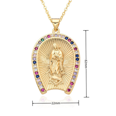 Copper Inlay Human Virgin Mary Zircon Pendant Necklace