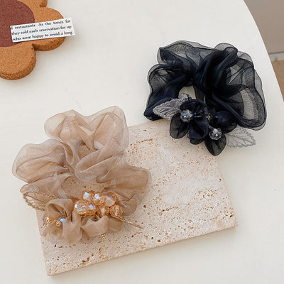 fashion bow knot cloth handmade rhinestones hair tie 1 piece