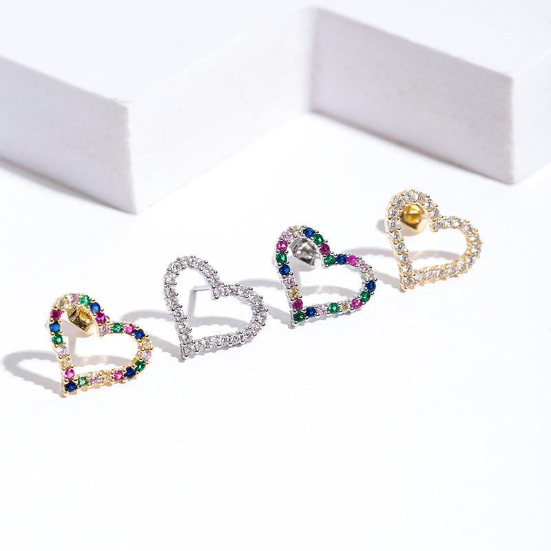 1 Pair Elegant Simple Style Heart Shape Copper Zircon Ear Studs
