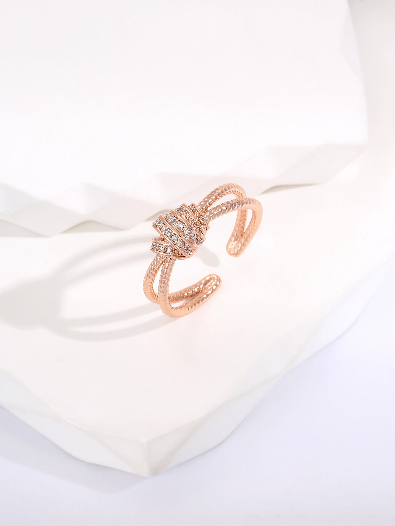 Copper Inlay Geometric Zircon Open Rings